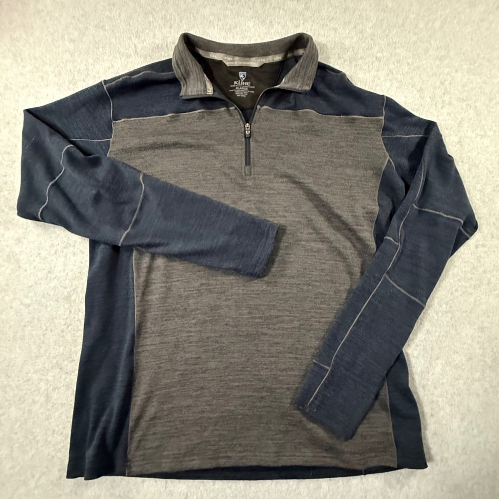 KUHL Mens XL Quarter Zip Pullover Blue Gray Thumbhole Cuffs RN 108846